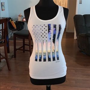 White graphic tank top